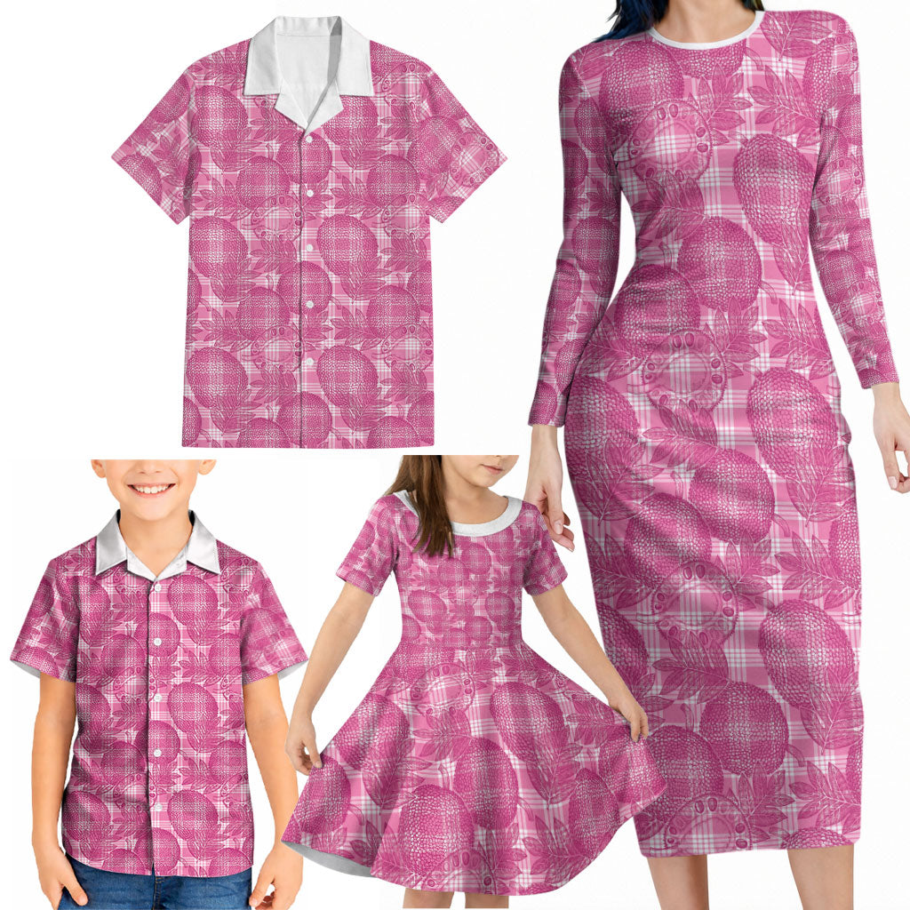 Alaka Hawaii Breadfruit Palaka Motifs Family Matching Long Sleeve Bodycon Dress and Hawaiian Shirt LT14 - Polynesian Pride