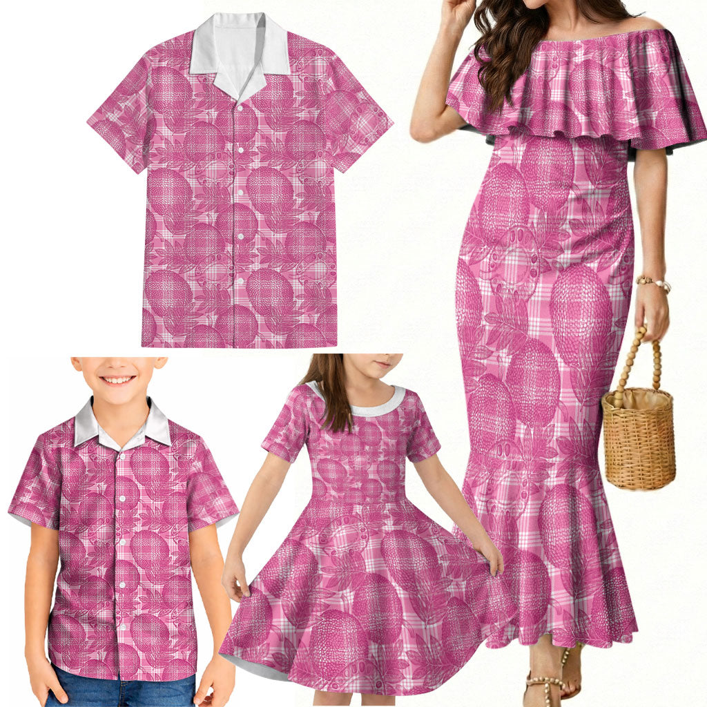 Alaka Hawaii Breadfruit Palaka Motifs Family Matching Mermaid Dress and Hawaiian Shirt LT14 - Polynesian Pride