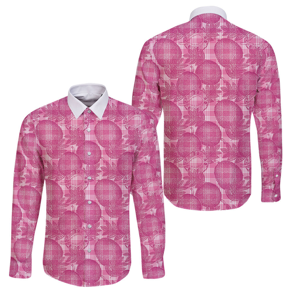 Alaka Hawaii Breadfruit Palaka Motifs Family Matching Mermaid Dress and Hawaiian Shirt LT14 Dad's Shirt - Long Sleeve Pink - Polynesian Pride