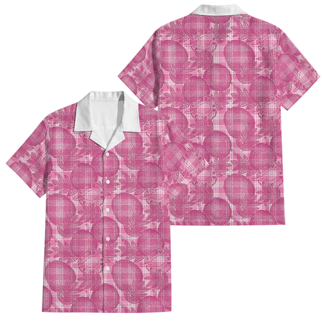 Alaka Hawaii Breadfruit Palaka Motifs Family Matching Off Shoulder Maxi Dress and Hawaiian Shirt LT14 Dad's Shirt - Short Sleeve Pink - Polynesian Pride