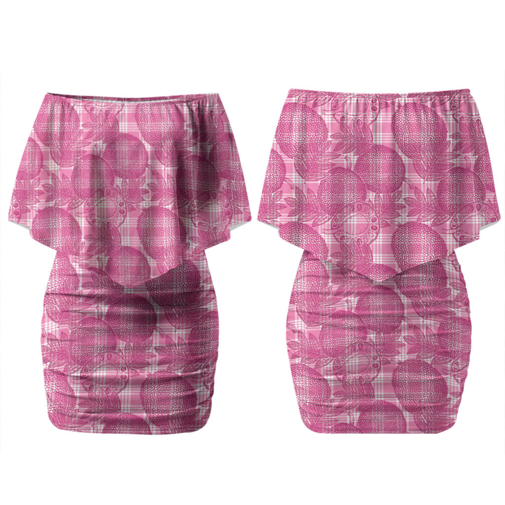 Alaka Hawaii Breadfruit Palaka Motifs Family Matching Off Shoulder Short Dress and Hawaiian Shirt LT14 Mom's Dress Pink - Polynesian Pride