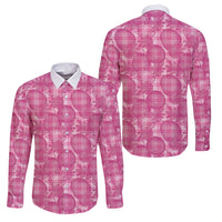 Alaka Hawaii Breadfruit Palaka Motifs Family Matching Off Shoulder Short Dress and Hawaiian Shirt LT14 Dad's Shirt - Long Sleeve Pink - Polynesian Pride