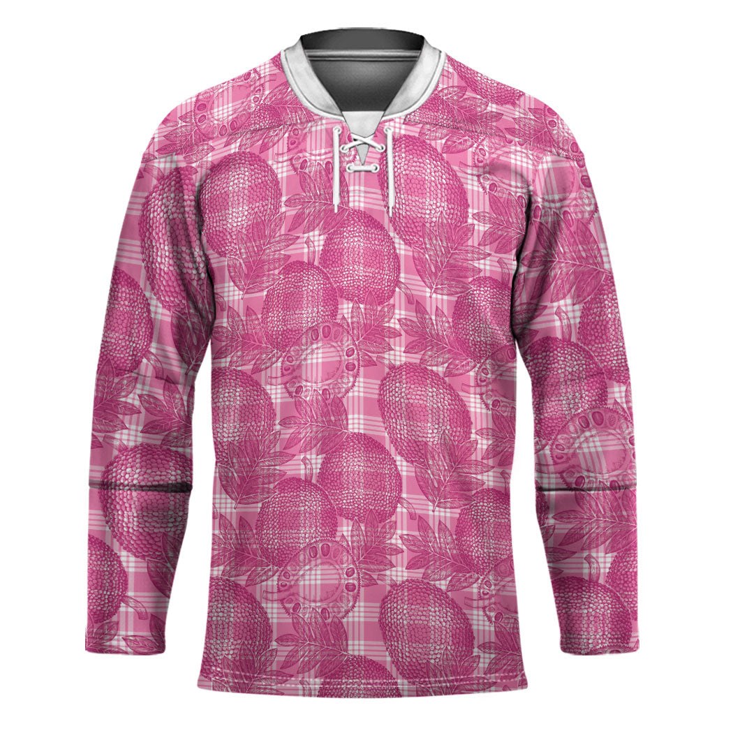 Alaka Hawaii Breadfruit Palaka Motifs Hockey Jersey LT14 Unisex Pink - Polynesian Pride