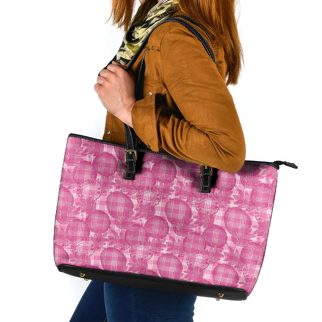 Alaka Hawaii Breadfruit Palaka Motifs Leather Tote Bag