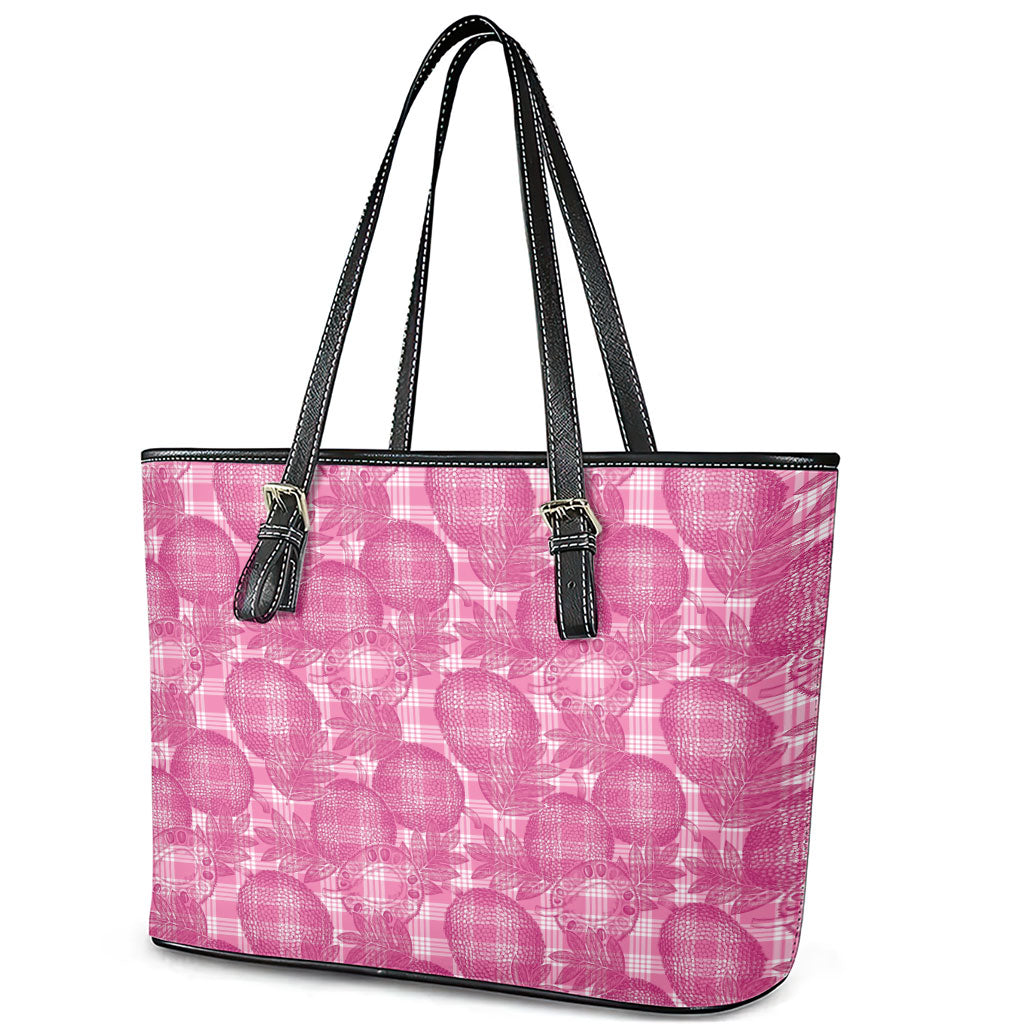 Alaka Hawaii Breadfruit Palaka Motifs Leather Tote Bag