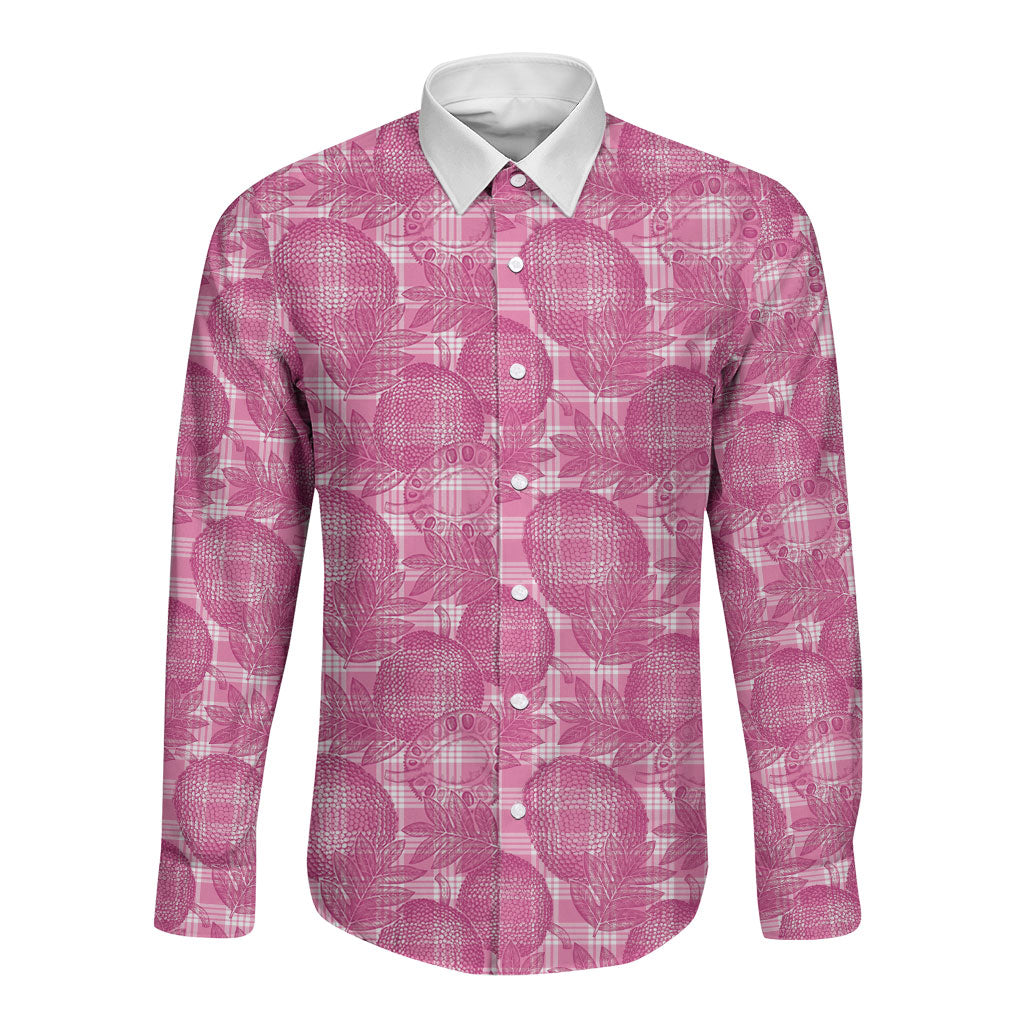 Alaka Hawaii Breadfruit Palaka Motifs Long Sleeve Button Shirt LT14 Unisex Pink - Polynesian Pride