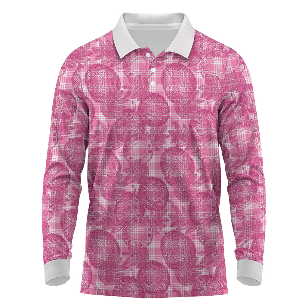 Alaka Hawaii Breadfruit Palaka Motifs Long Sleeve Polo Shirt
