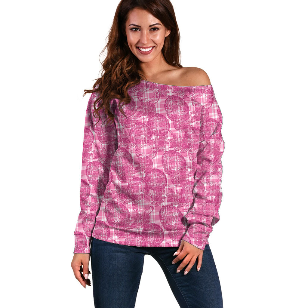 Alaka Hawaii Breadfruit Palaka Motifs Off Shoulder Sweater