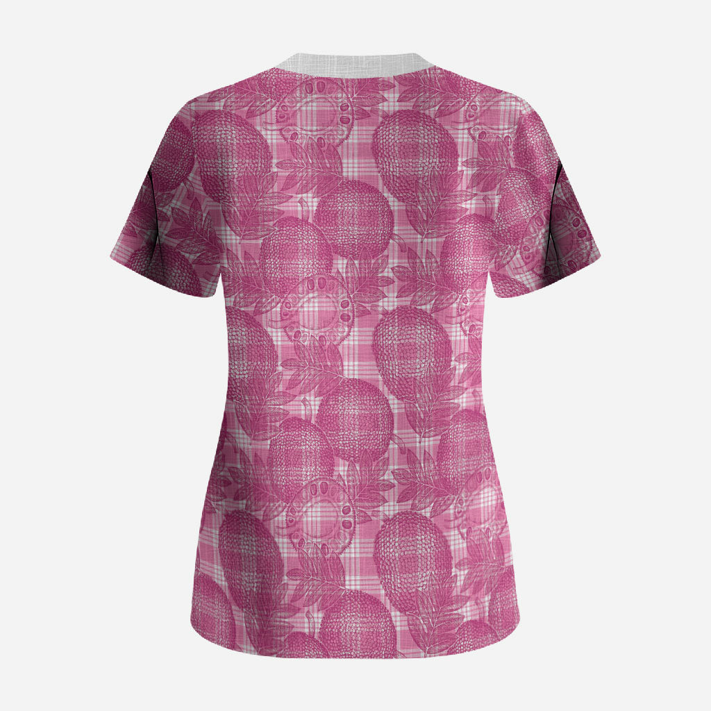 Alaka Hawaii Breadfruit Palaka Motifs Scrub Top LT14 - Polynesian Pride