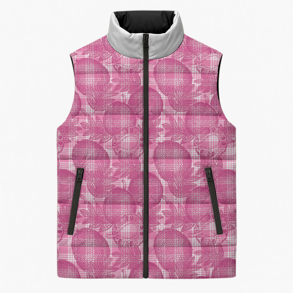 Alaka Hawaii Breadfruit Palaka Motifs Sleeveless Puffer Jacket LT14 Unisex Pink - Polynesian Pride