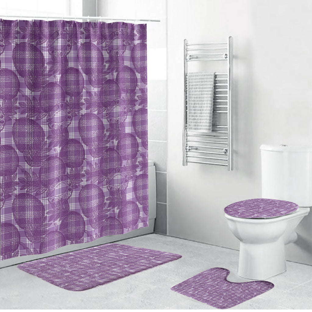 Poni Hawaii Breadfruit Palaka Motifs Bathroom Set LT14 Bathroom Set (4 pcs) Purple - Polynesian Pride