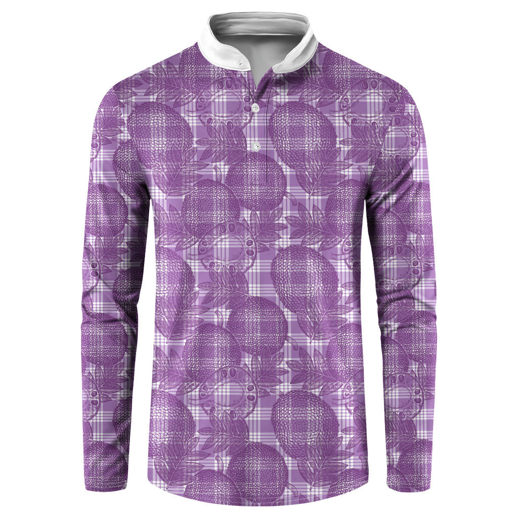 Poni Hawaii Breadfruit Palaka Motifs Button Sweatshirt LT14 Purple - Polynesian Pride