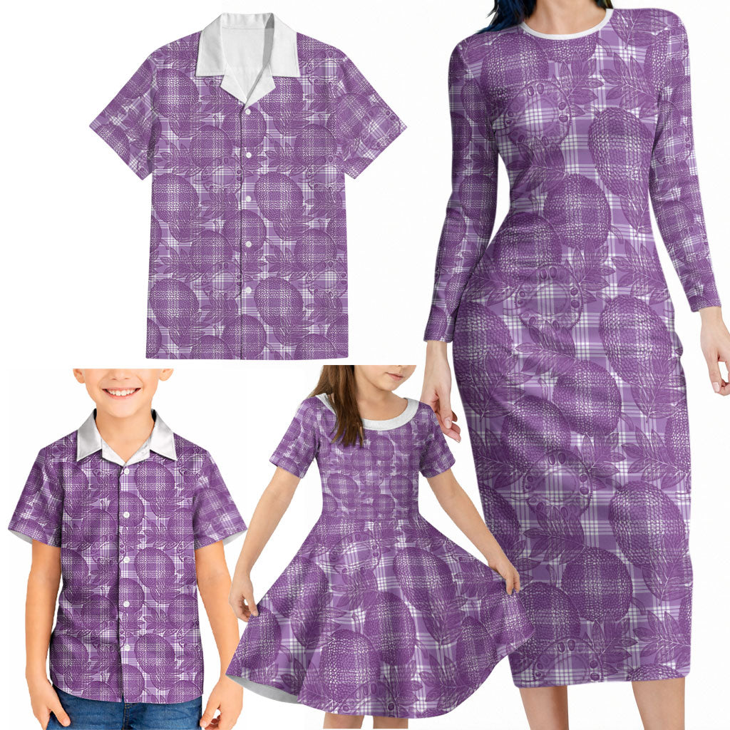 Poni Hawaii Breadfruit Palaka Motifs Family Matching Long Sleeve Bodycon Dress and Hawaiian Shirt LT14 - Polynesian Pride