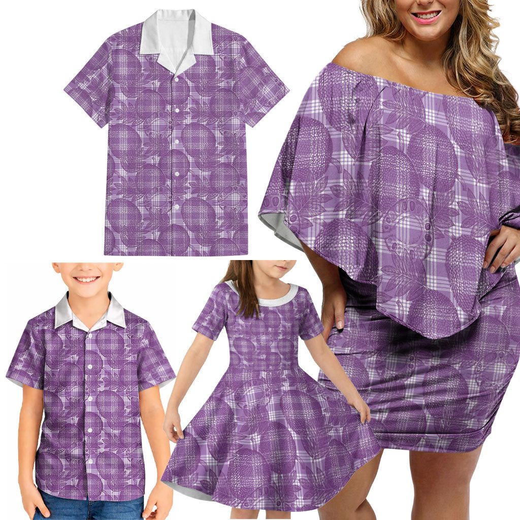 Poni Hawaii Breadfruit Palaka Motifs Family Matching Off Shoulder Short Dress and Hawaiian Shirt LT14 - Polynesian Pride