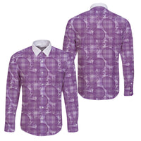 Poni Hawaii Breadfruit Palaka Motifs Family Matching Off Shoulder Short Dress and Hawaiian Shirt LT14 Dad's Shirt - Long Sleeve Purple - Polynesian Pride