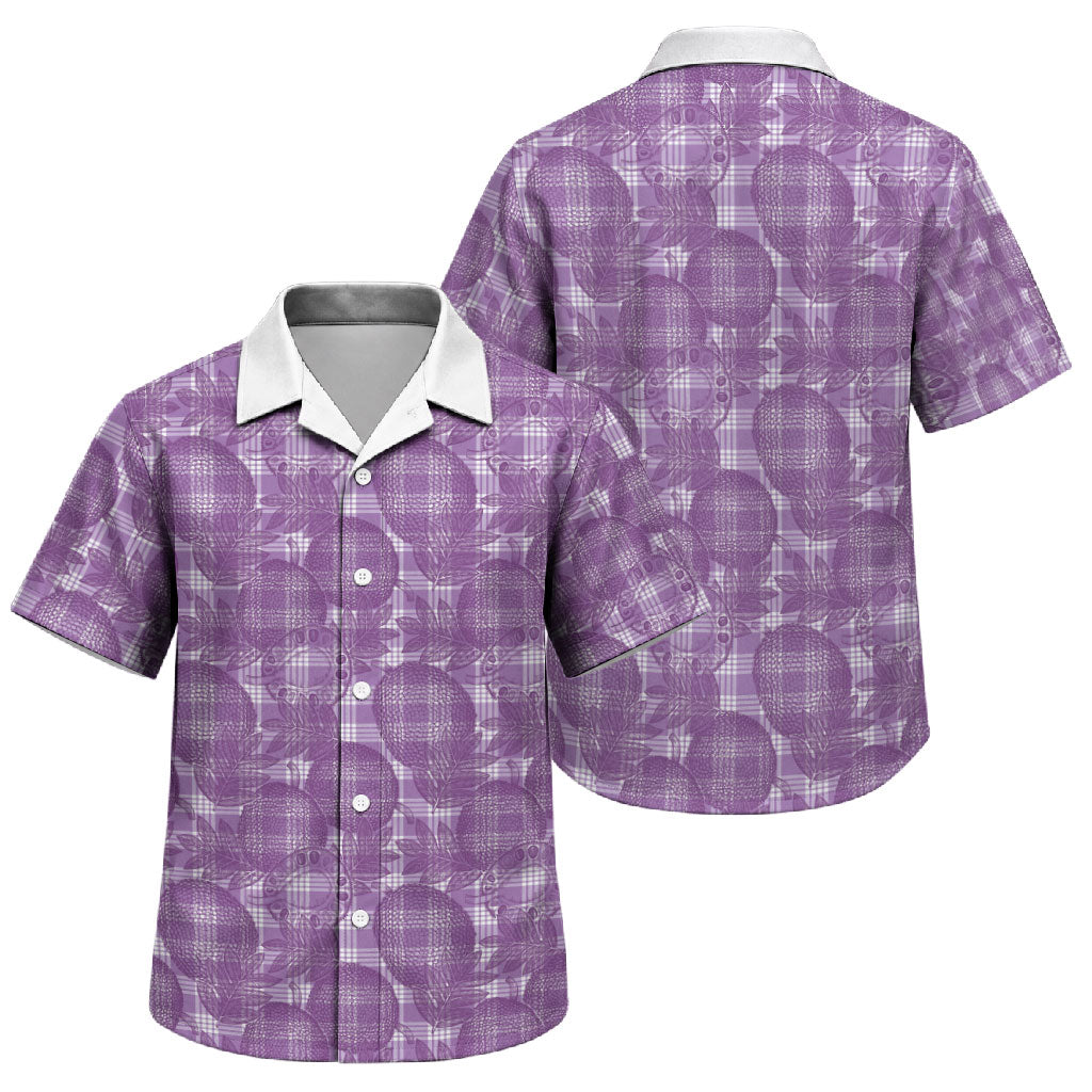 Poni Hawaii Breadfruit Palaka Motifs Family Matching Puletasi and Hawaiian Shirt LT14 Son's Shirt Purple - Polynesian Pride