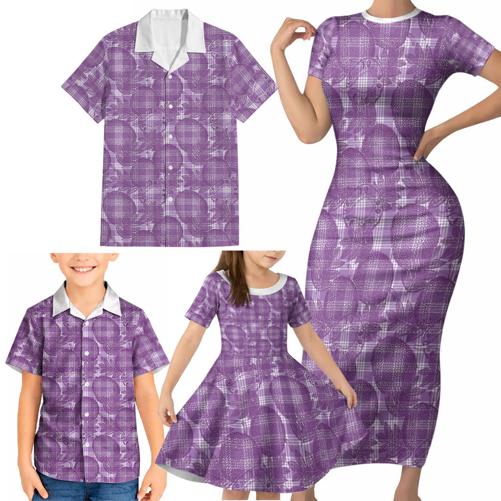 Poni Hawaii Breadfruit Palaka Motifs Family Matching Short Sleeve Bodycon Dress and Hawaiian Shirt LT14 - Polynesian Pride