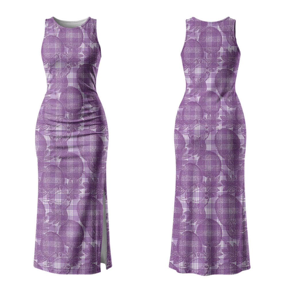 Poni Hawaii Breadfruit Palaka Motifs Family Matching Tank Maxi Dress and Hawaiian Shirt LT14 Mom's Dress Purple - Polynesian Pride