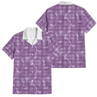 Poni Hawaii Breadfruit Palaka Motifs Family Matching Tank Maxi Dress and Hawaiian Shirt LT14 Dad's Shirt - Short Sleeve Purple - Polynesian Pride