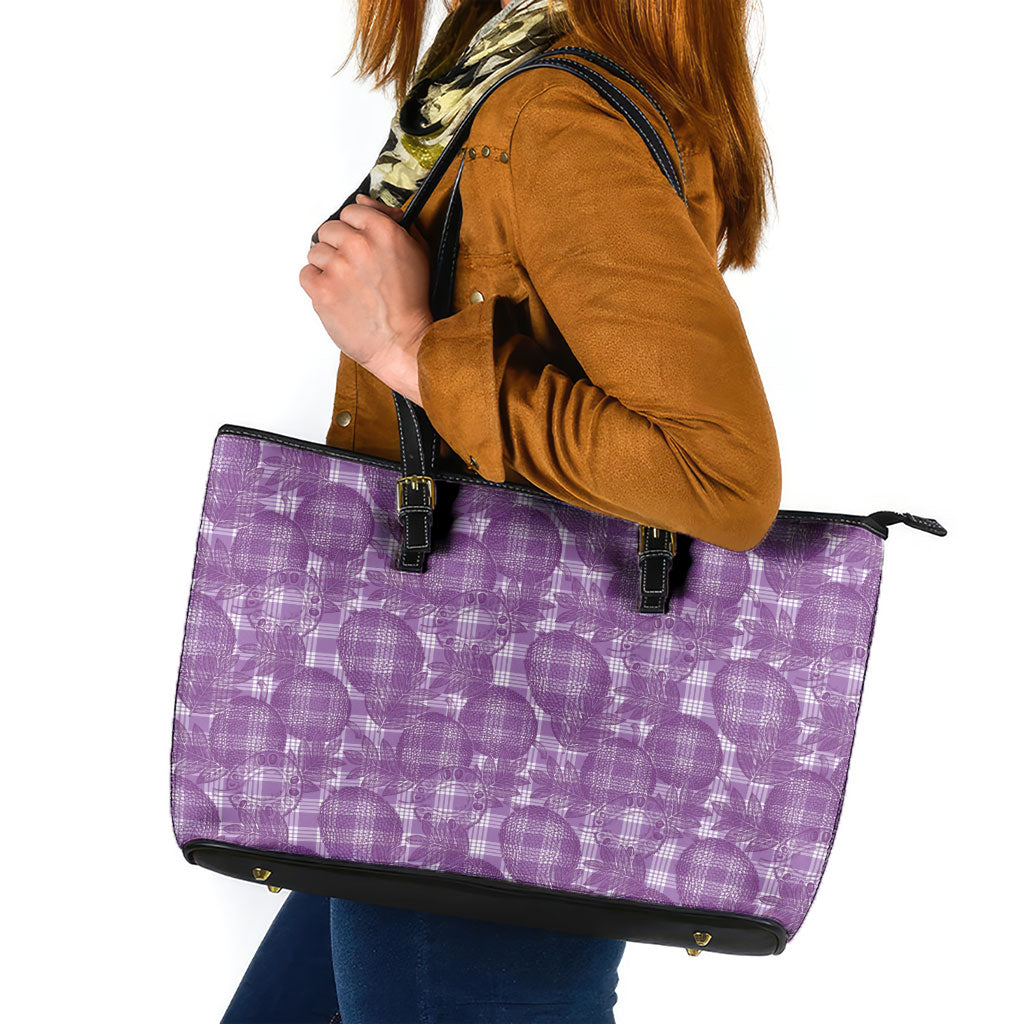 Poni Hawaii Breadfruit Palaka Motifs Leather Tote Bag