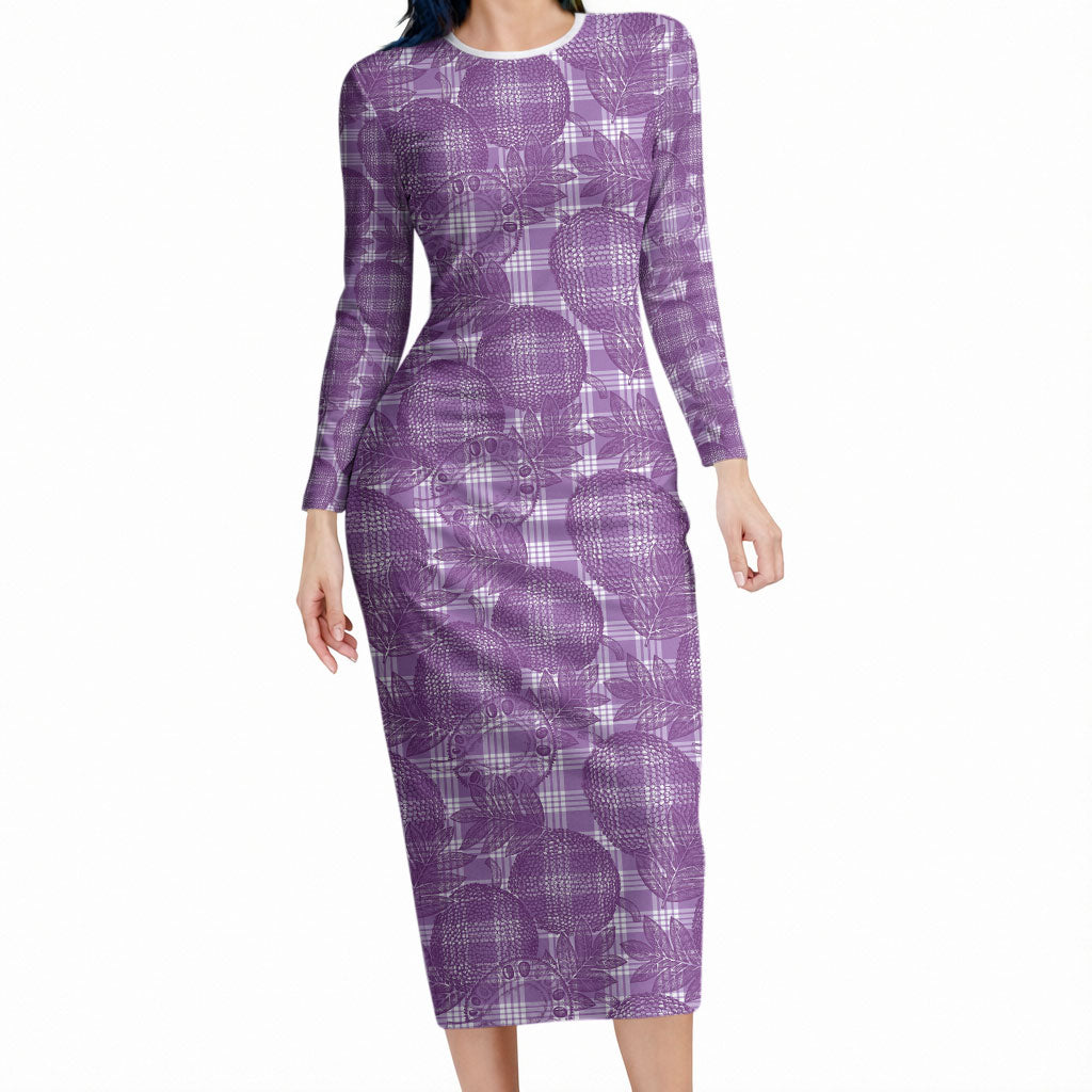Poni Hawaii Breadfruit Palaka Motifs Long Sleeve Bodycon Dress