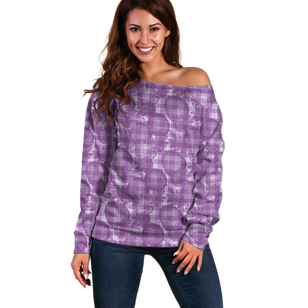 Poni Hawaii Breadfruit Palaka Motifs Off Shoulder Sweater