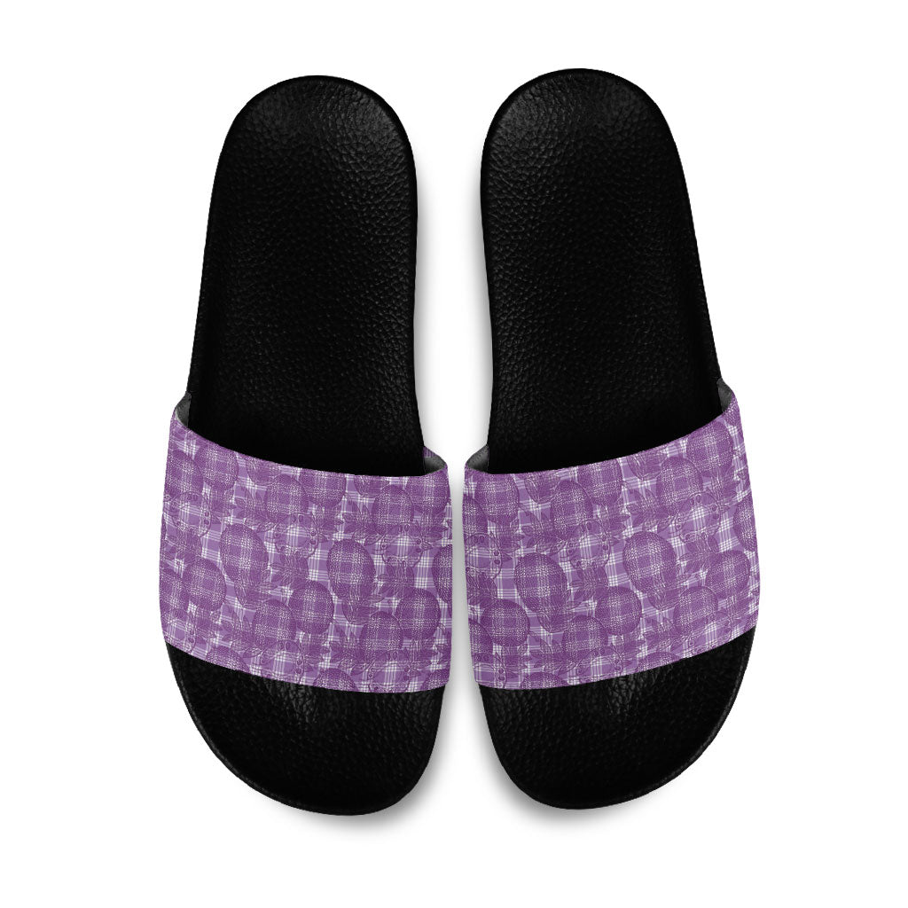 Poni Hawaii Breadfruit Palaka Motifs Slide Sandals LT14 Purple - Polynesian Pride