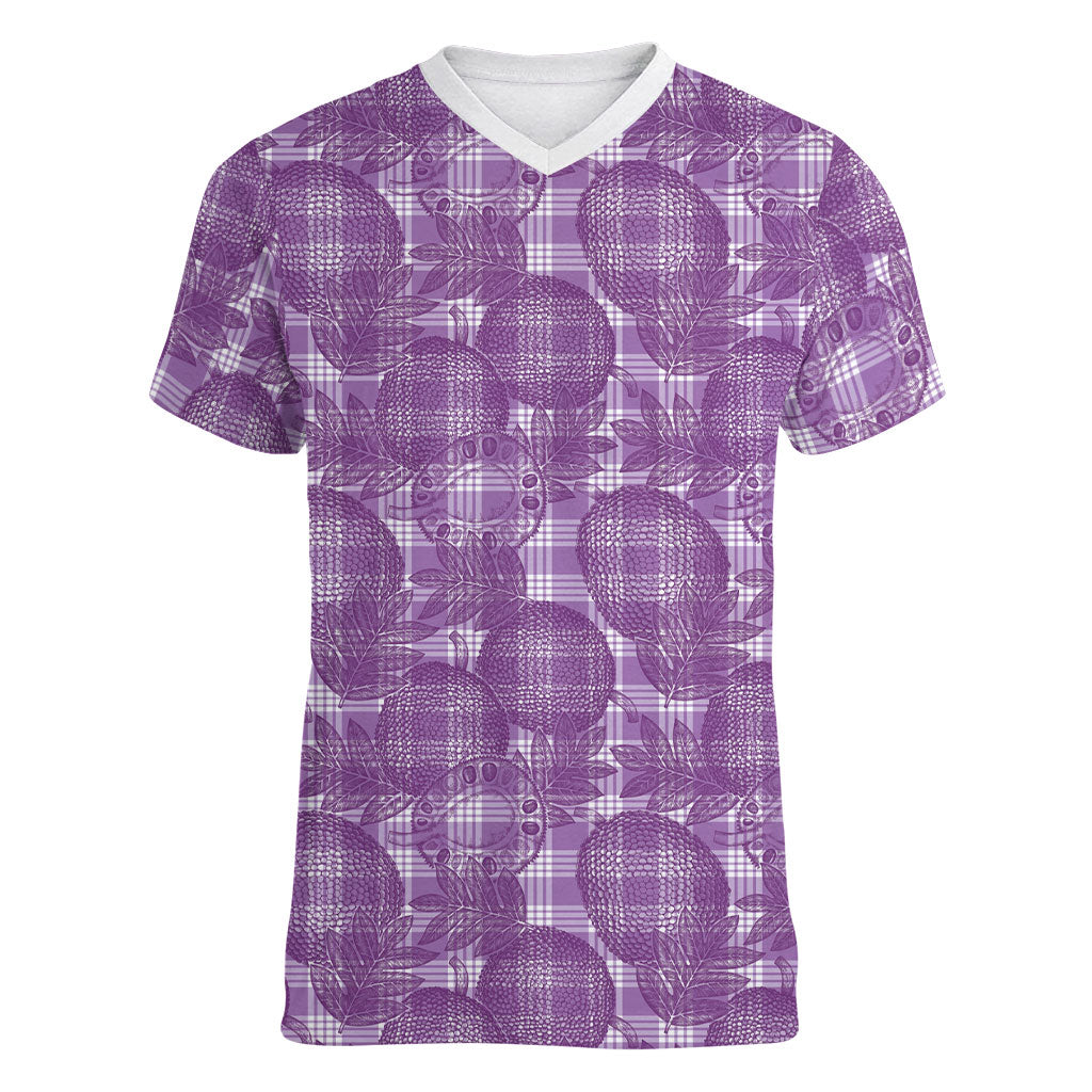 Poni Hawaii Breadfruit Palaka Motifs Women V-Neck T-Shirt LT14 Female Purple - Polynesian Pride