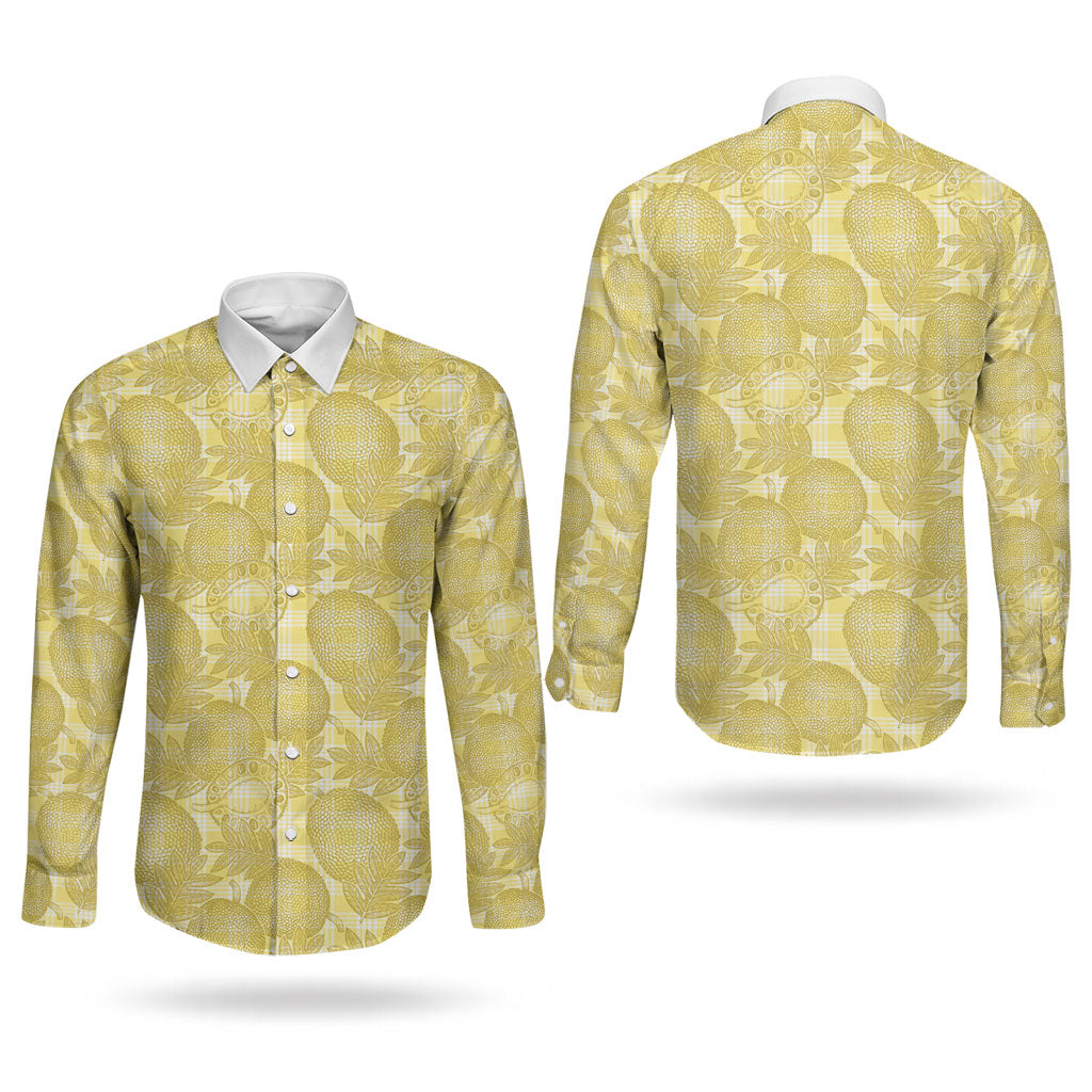 Melemele Hawaii Breadfruit Palaka Motifs Couples Matching Mermaid Dress and Long Sleeve Button Shirt LT14 - Polynesian Pride