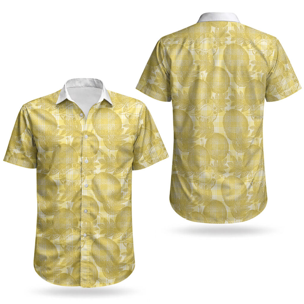 Melemele Hawaii Breadfruit Palaka Motifs Couples Matching Off Shoulder Maxi Dress and Hawaiian Shirt LT14 - Polynesian Pride