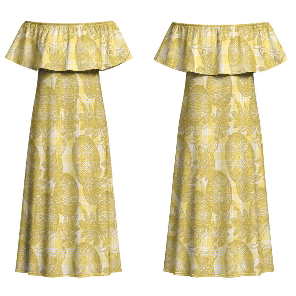 Melemele Hawaii Breadfruit Palaka Motifs Couples Matching Off Shoulder Maxi Dress and Hawaiian Shirt LT14 - Polynesian Pride