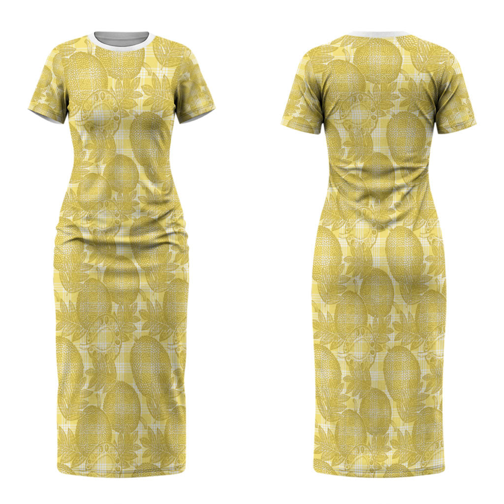 Melemele Hawaii Breadfruit Palaka Motifs Couples Matching Short Sleeve Bodycon Dress and Hawaiian Shirt LT14 - Polynesian Pride