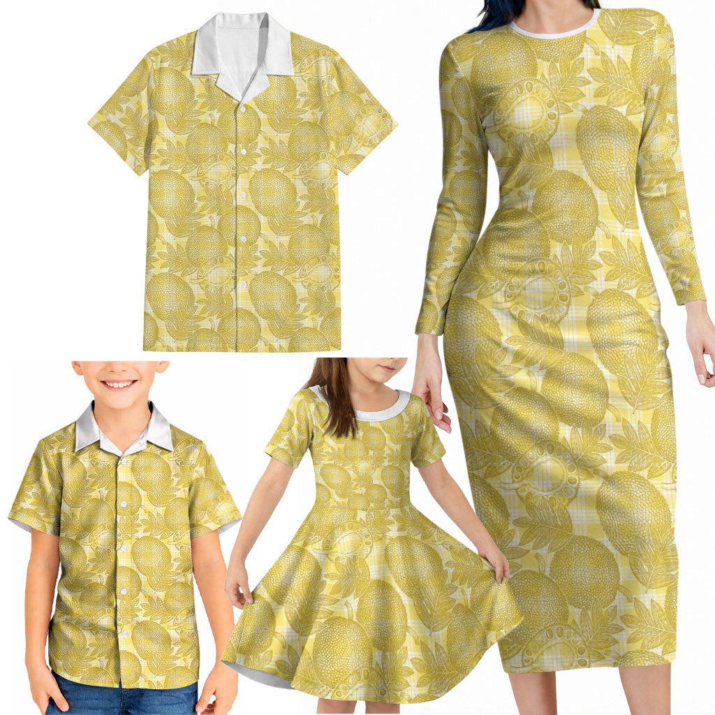 Melemele Hawaii Breadfruit Palaka Motifs Family Matching Long Sleeve Bodycon Dress and Hawaiian Shirt LT14 - Polynesian Pride
