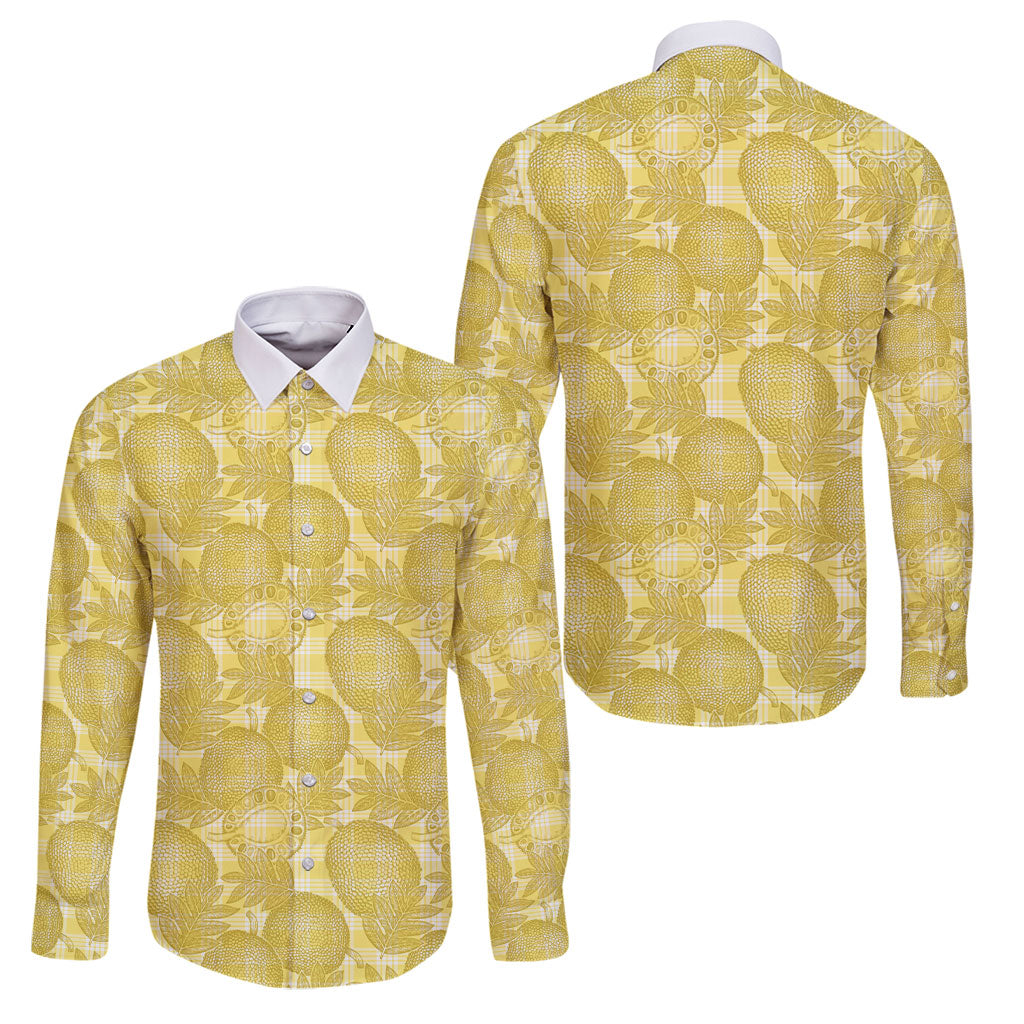 Melemele Hawaii Breadfruit Palaka Motifs Family Matching Long Sleeve Bodycon Dress and Hawaiian Shirt LT14 Dad's Shirt - Long Sleeve Yellow - Polynesian Pride