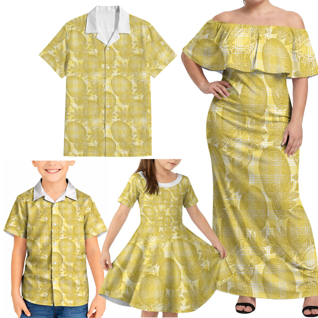 Melemele Hawaii Breadfruit Palaka Motifs Family Matching Off Shoulder Maxi Dress and Hawaiian Shirt LT14 - Polynesian Pride