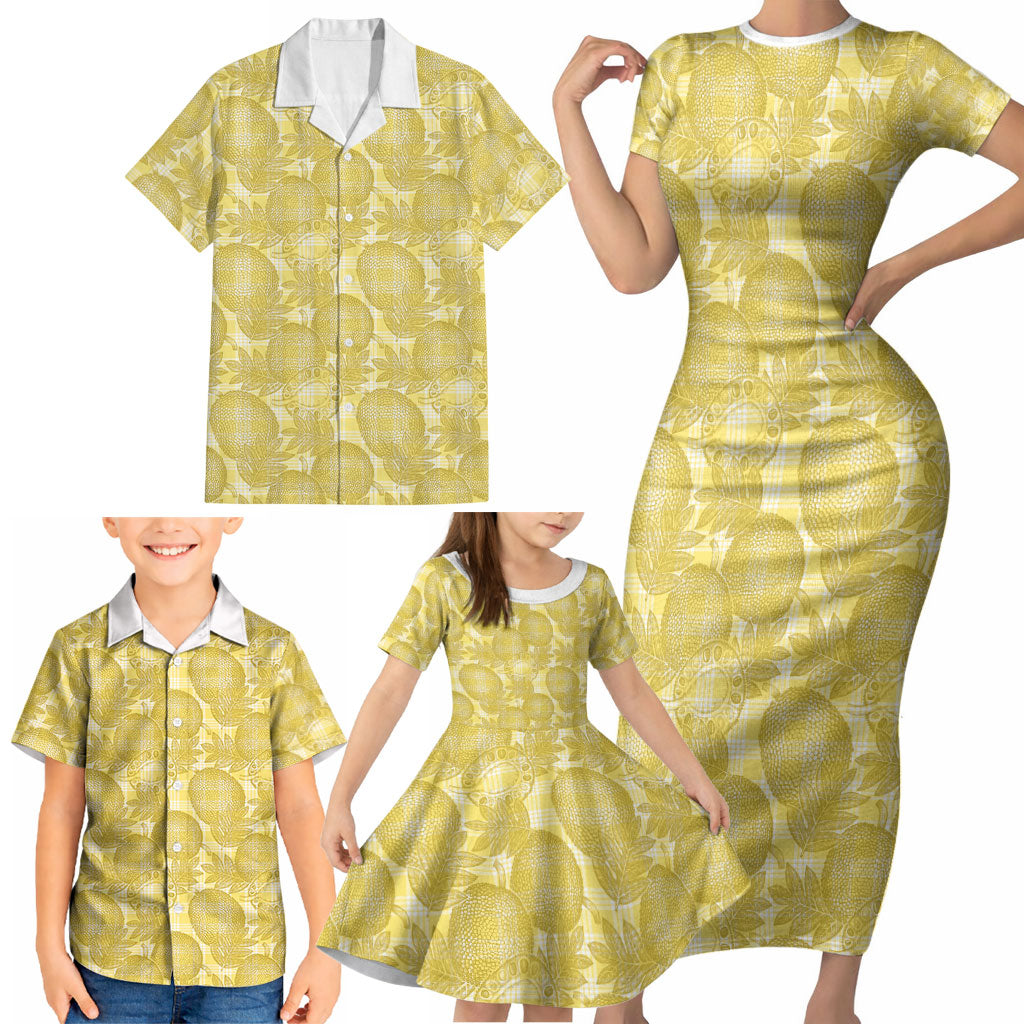Melemele Hawaii Breadfruit Palaka Motifs Family Matching Short Sleeve Bodycon Dress and Hawaiian Shirt LT14 - Polynesian Pride