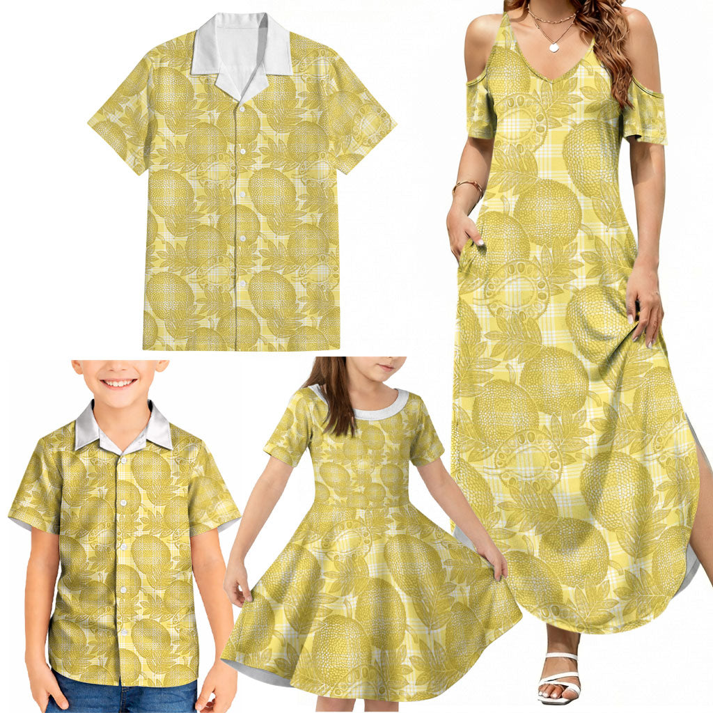 Melemele Hawaii Breadfruit Palaka Motifs Family Matching Summer Maxi Dress and Hawaiian Shirt LT14 - Polynesian Pride