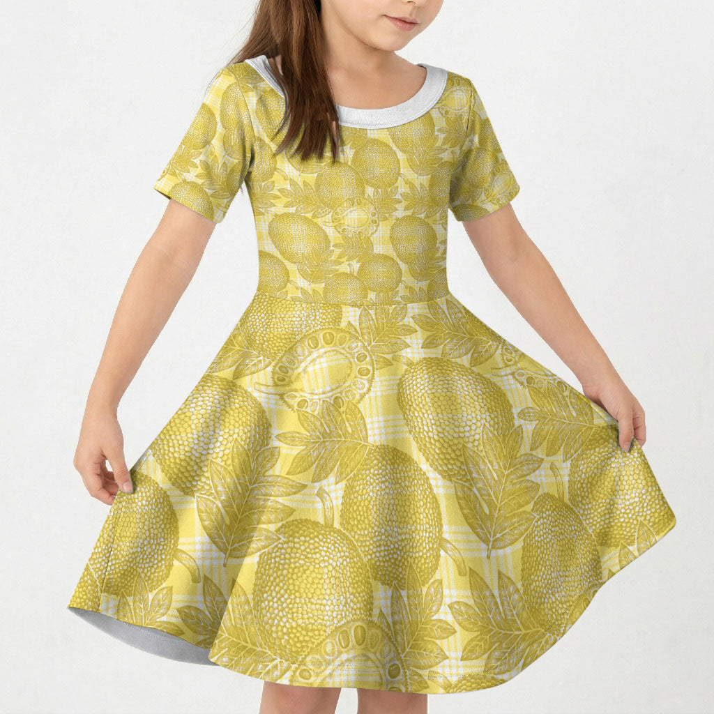 Melemele Hawaii Breadfruit Palaka Motifs Kid Short Sleeve Dress