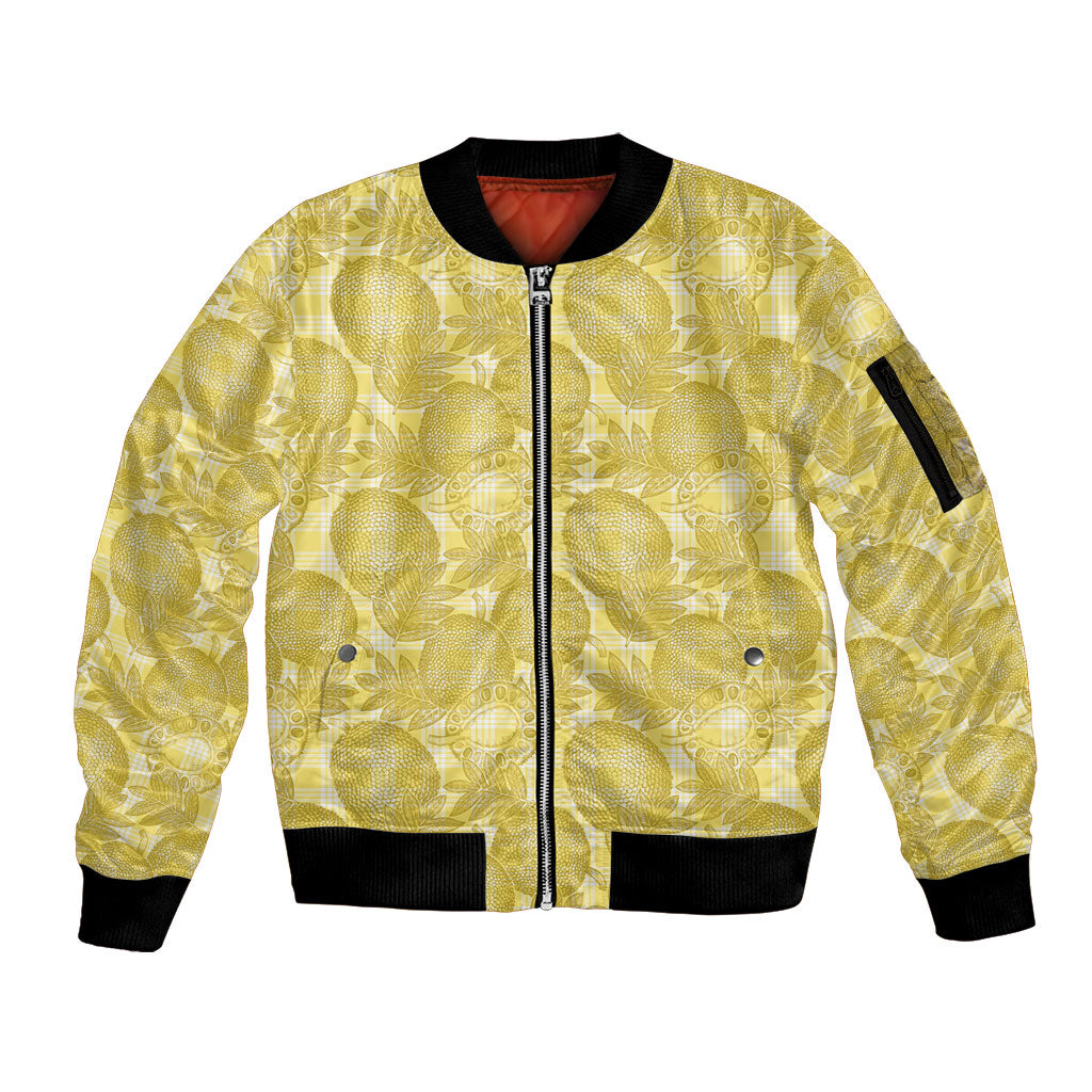 Melemele Hawaii Breadfruit Palaka Motifs Sleeve Zip Bomber Jacket LT14 Unisex Yellow - Polynesian Pride