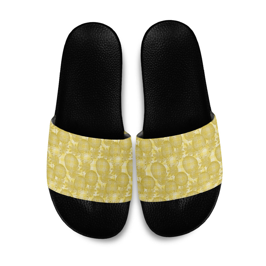 Melemele Hawaii Breadfruit Palaka Motifs Slide Sandals LT14 Yellow - Polynesian Pride