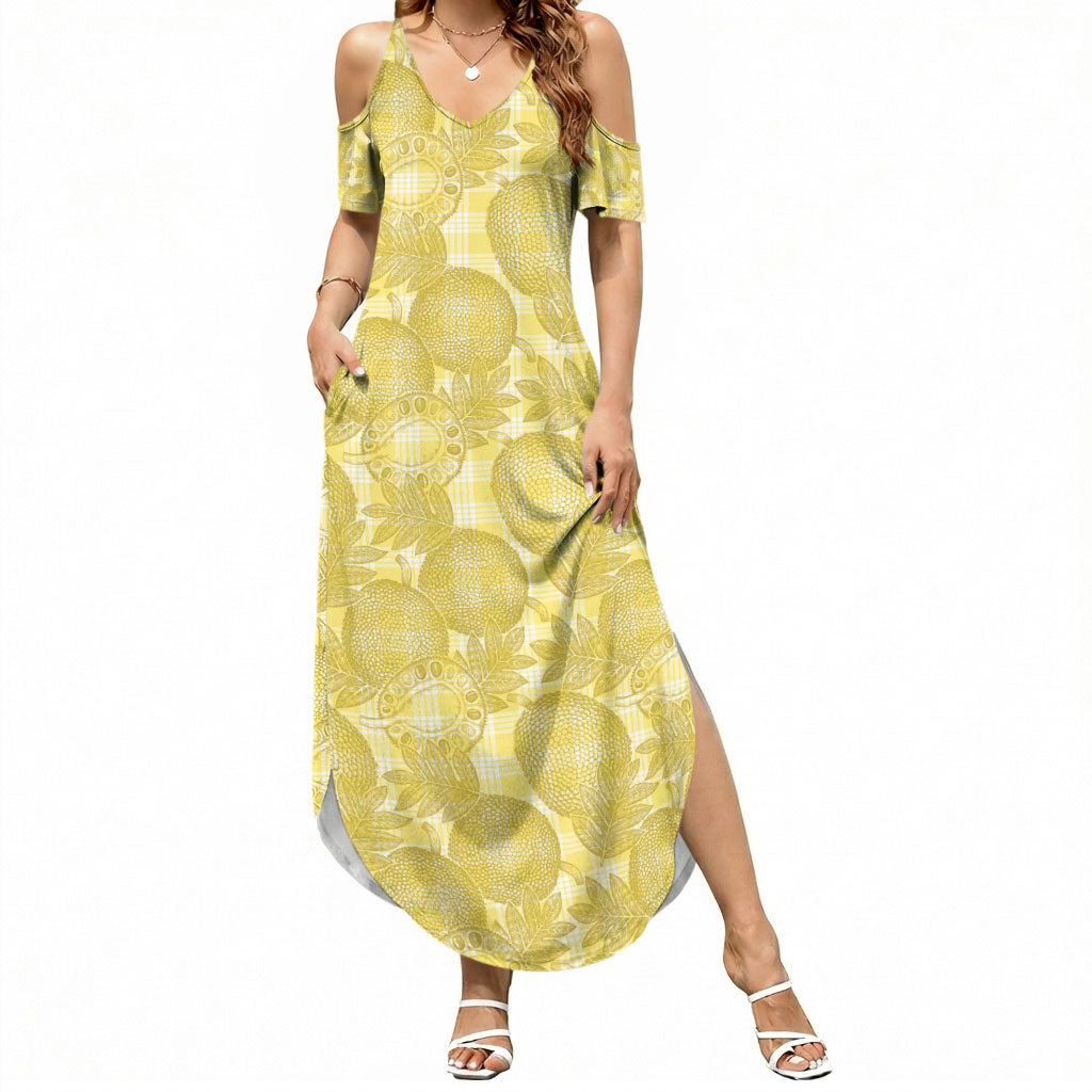 Melemele Hawaii Breadfruit Palaka Motifs Summer Maxi Dress