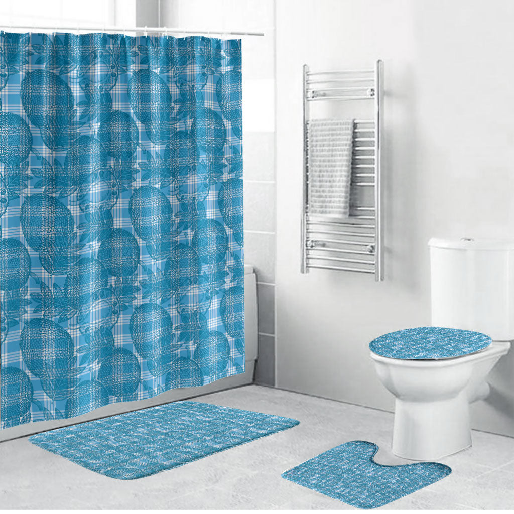Polu Hawaii Breadfruit Palaka Motifs Bathroom Set LT14 Bathroom Set (4 pcs) Blue - Polynesian Pride