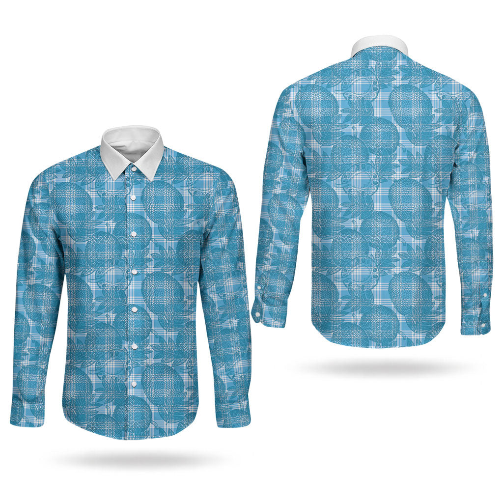 Polu Hawaii Breadfruit Palaka Motifs Couples Matching Long Sleeve Bodycon Dress and Long Sleeve Button Shirt LT14 - Polynesian Pride
