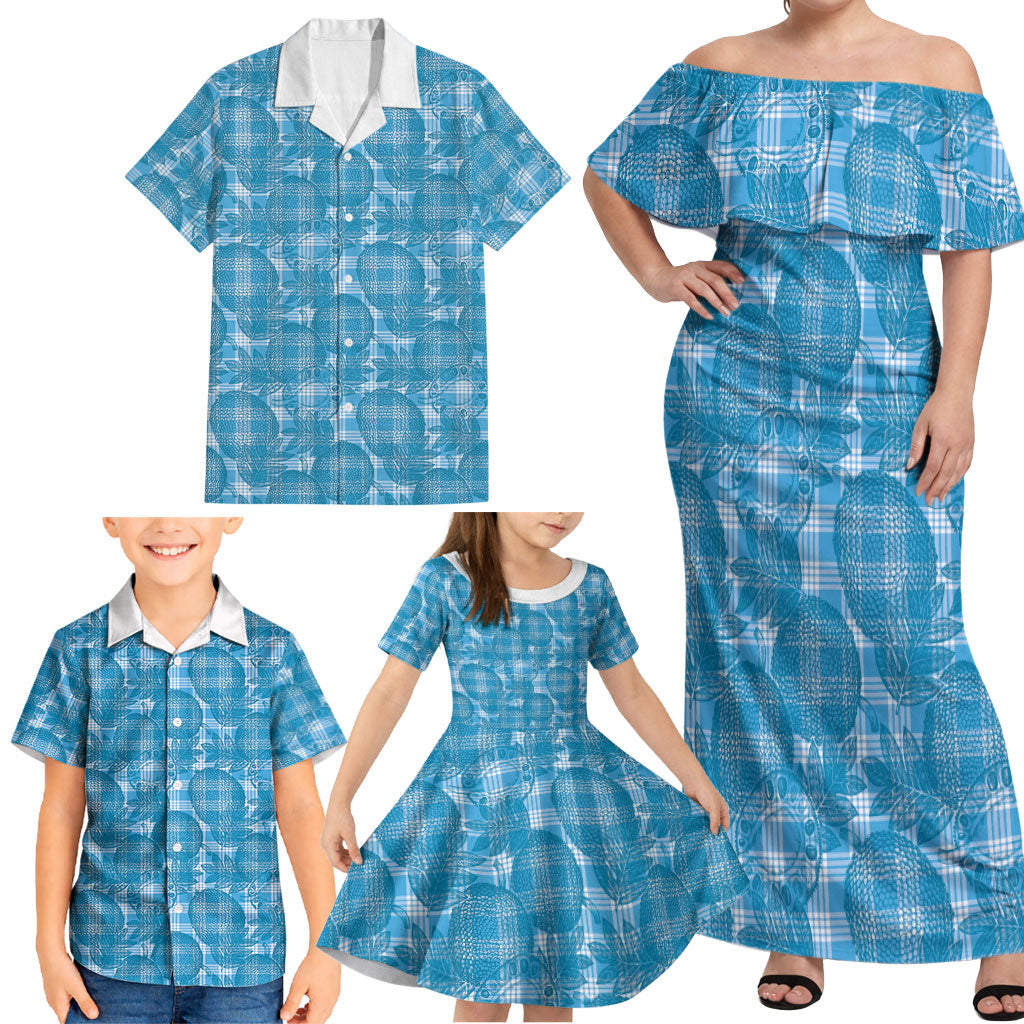 Polu Hawaii Breadfruit Palaka Motifs Family Matching Off Shoulder Maxi Dress and Hawaiian Shirt LT14 - Polynesian Pride
