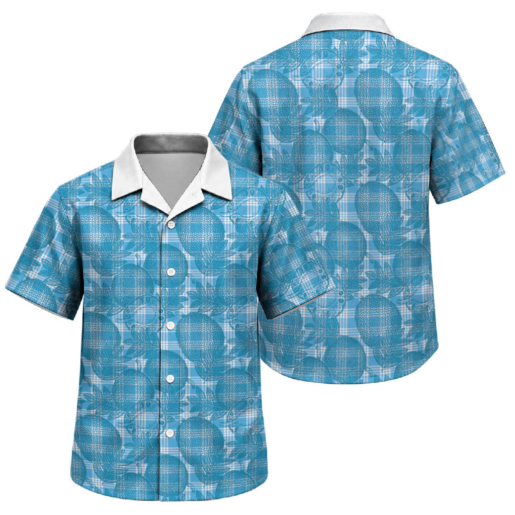 Polu Hawaii Breadfruit Palaka Motifs Family Matching Off Shoulder Short Dress and Hawaiian Shirt LT14 Son's Shirt Blue - Polynesian Pride