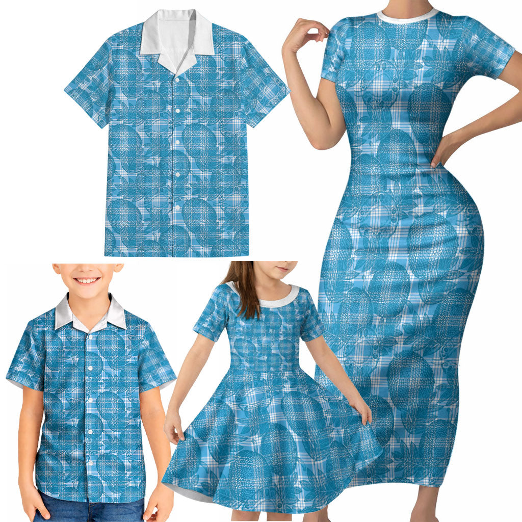 Polu Hawaii Breadfruit Palaka Motifs Family Matching Short Sleeve Bodycon Dress and Hawaiian Shirt LT14 - Polynesian Pride