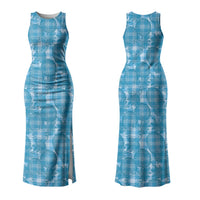 Polu Hawaii Breadfruit Palaka Motifs Family Matching Tank Maxi Dress and Hawaiian Shirt LT14 Mom's Dress Blue - Polynesian Pride