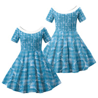 Polu Hawaii Breadfruit Palaka Motifs Family Matching Tank Maxi Dress and Hawaiian Shirt LT14 Daughter's Dress Blue - Polynesian Pride