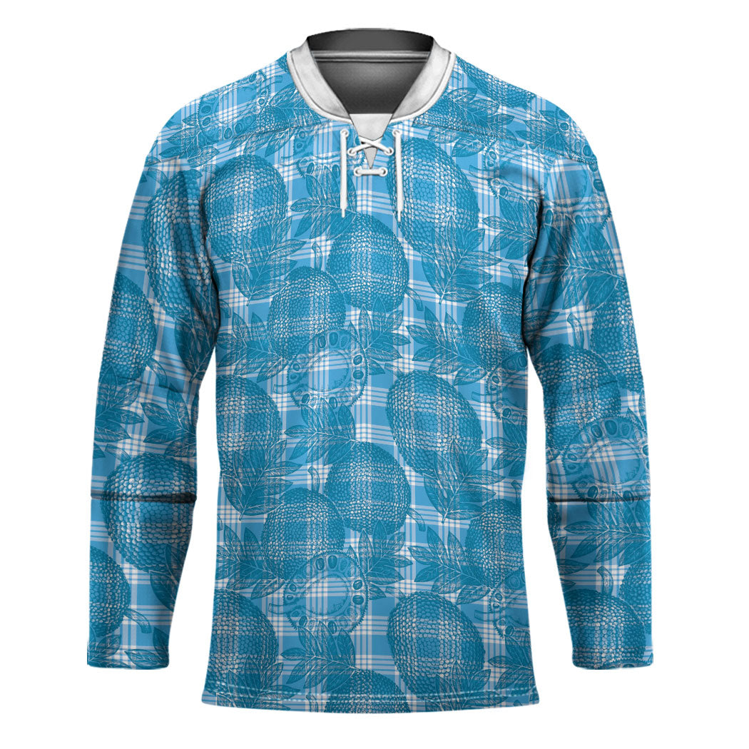 Polu Hawaii Breadfruit Palaka Motifs Hockey Jersey LT14 Unisex Blue - Polynesian Pride