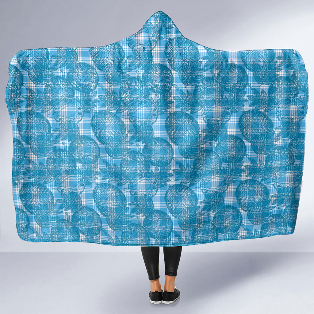 Polu Hawaii Breadfruit Palaka Motifs Hooded Blanket LT14 One Size Blue - Polynesian Pride